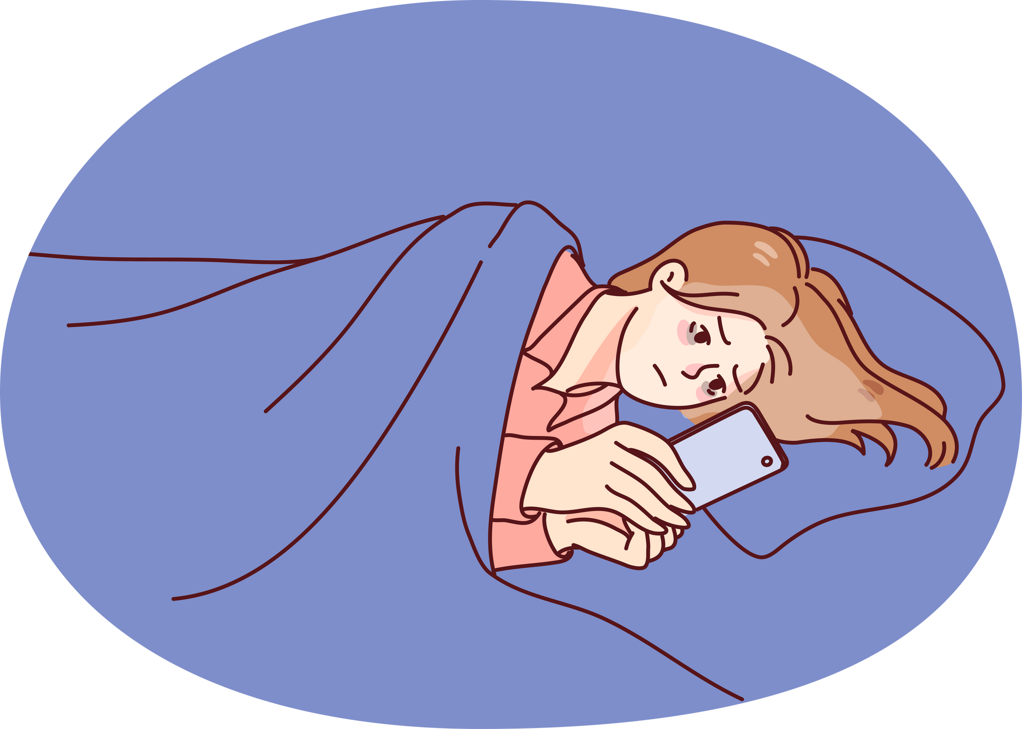 Woman lying in bed at night using cellphone